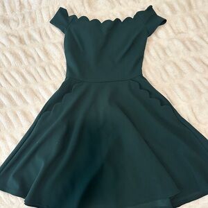 B Darlin Dark Green Off-Shoulder Dress
